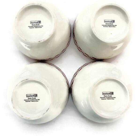 Home Trends Farm Fresh Bowl Set of Four White With Red Checks 3.25 x 5.5 - Picture 2 of 7